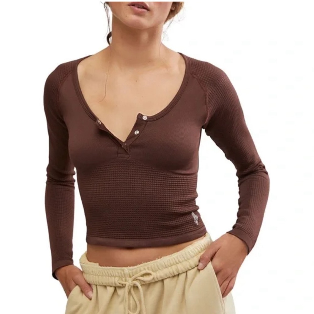 NWT Free People Movement Bail Out Long Sleeve Layer Crop Top Cocoa Brown  XS/S